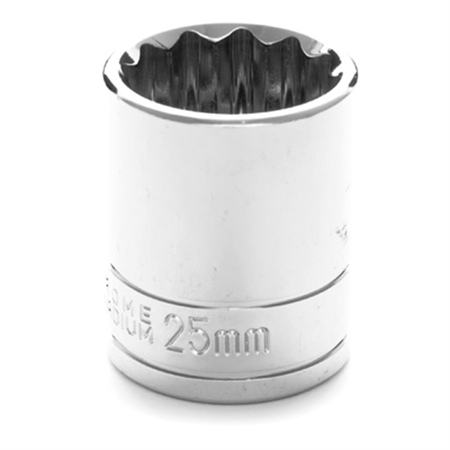 PERFORMANCE TOOL Chrome Socket, 1/2" Drive, 25mm, 12 Point, Shallow W32825